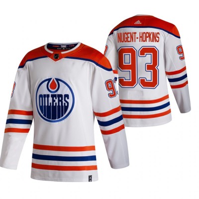 Edmonton Oilers #93 Ryan Nugent-Hopkins White Men's Adidas 2020-21 Reverse Retro Alternate NHL Jersey Men's